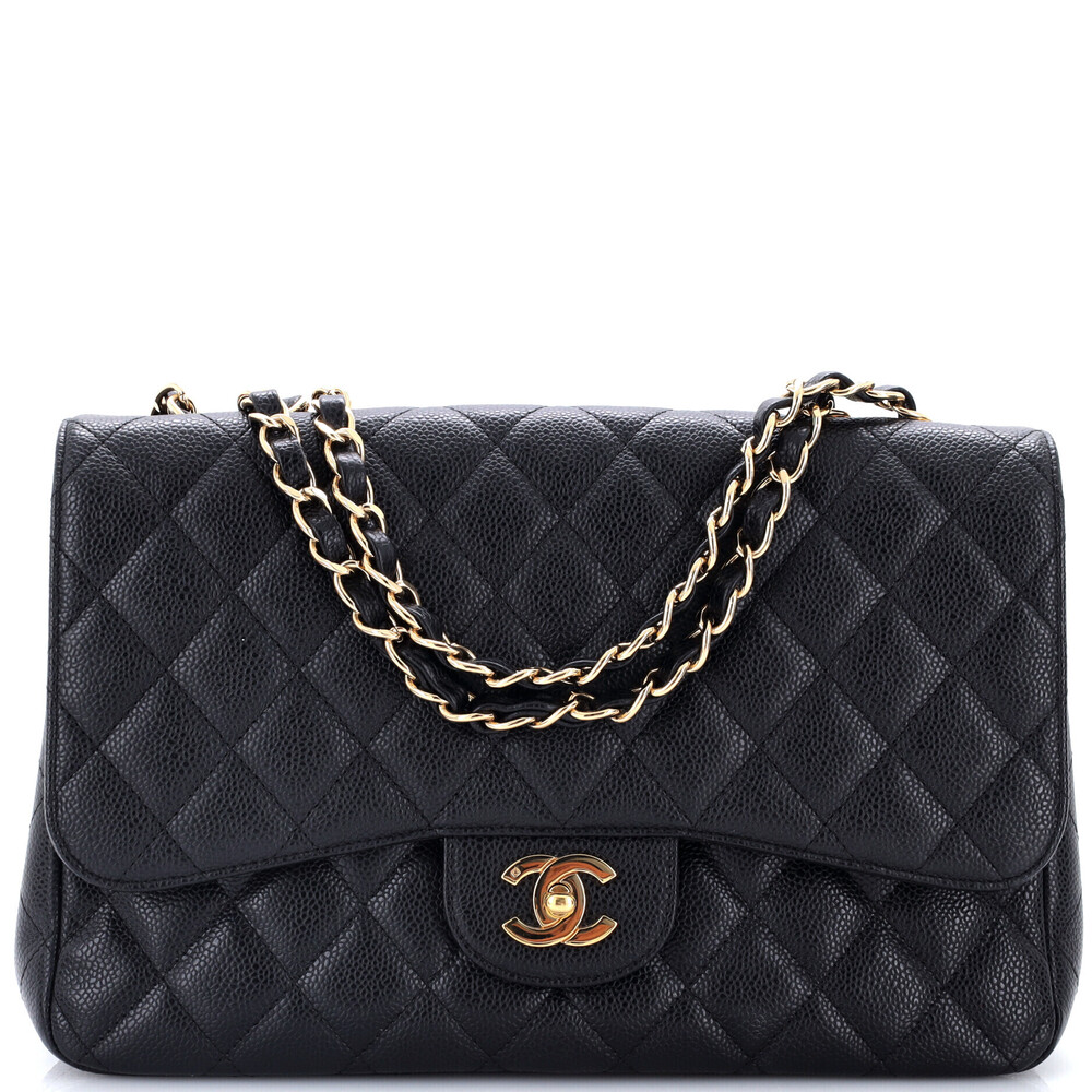 Chanel Jumbo Classic Single Flap Bag Quilted Caviar